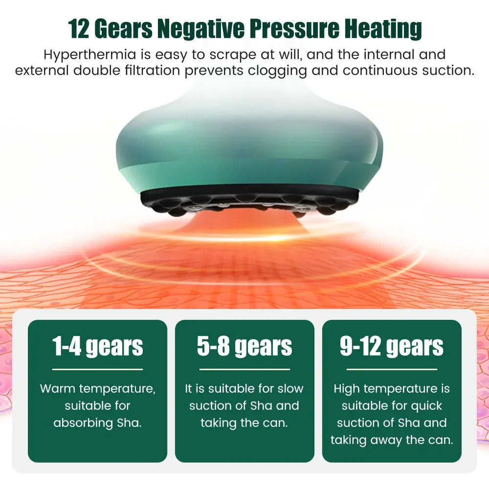 12 Levels Electric Cupping Massager Vacuum Suction Cup Guasha anti Cellulite Scraping Heating Body Slimming Massage Therapy