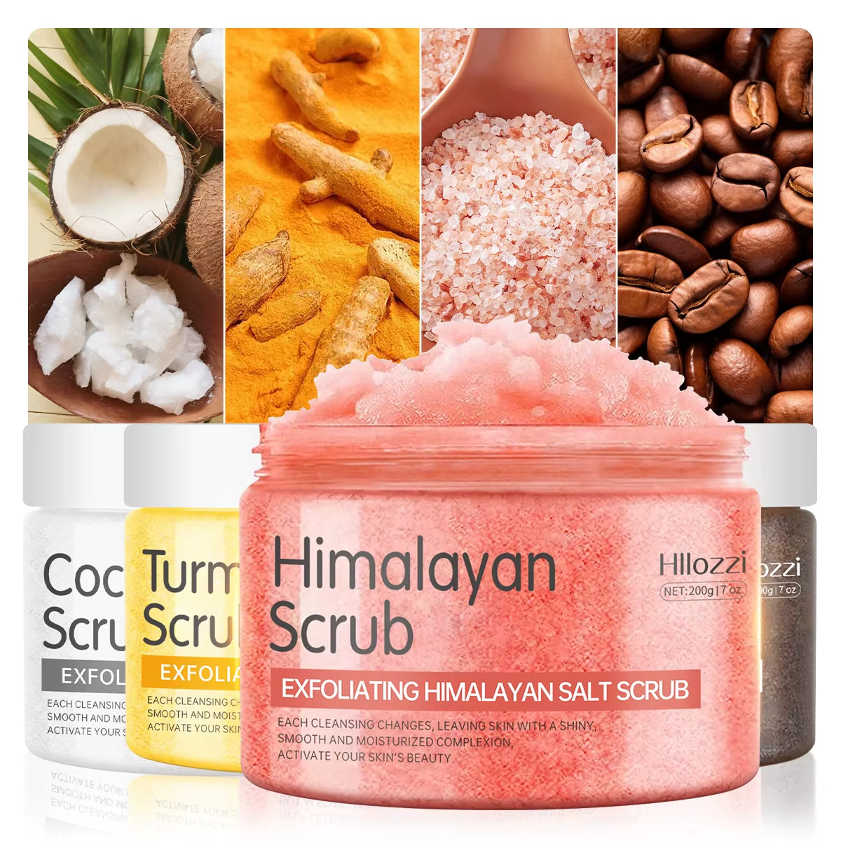 200G Himalayan Salt Body Scrub Exfoliating Deep Cleansing Turmeric Moisturizing Hydrating Coconut Coffee Smooth Skin