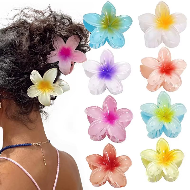 New Hawaiian Gradient Hair Clips Women Flower Hair Claws Shark Hairpins Vacation Beach Style Hairpins Hair Accessories