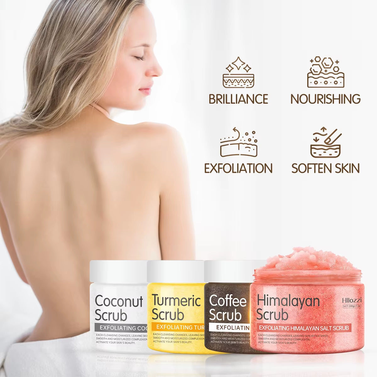 200G Himalayan Salt Body Scrub Exfoliating Deep Cleansing Turmeric Moisturizing Hydrating Coconut Coffee Smooth Skin